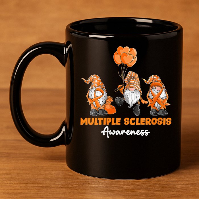 Gnomes Multiple Sclerosis Awareness Orange Ribbon 11oz C Handle Ceramic Mug