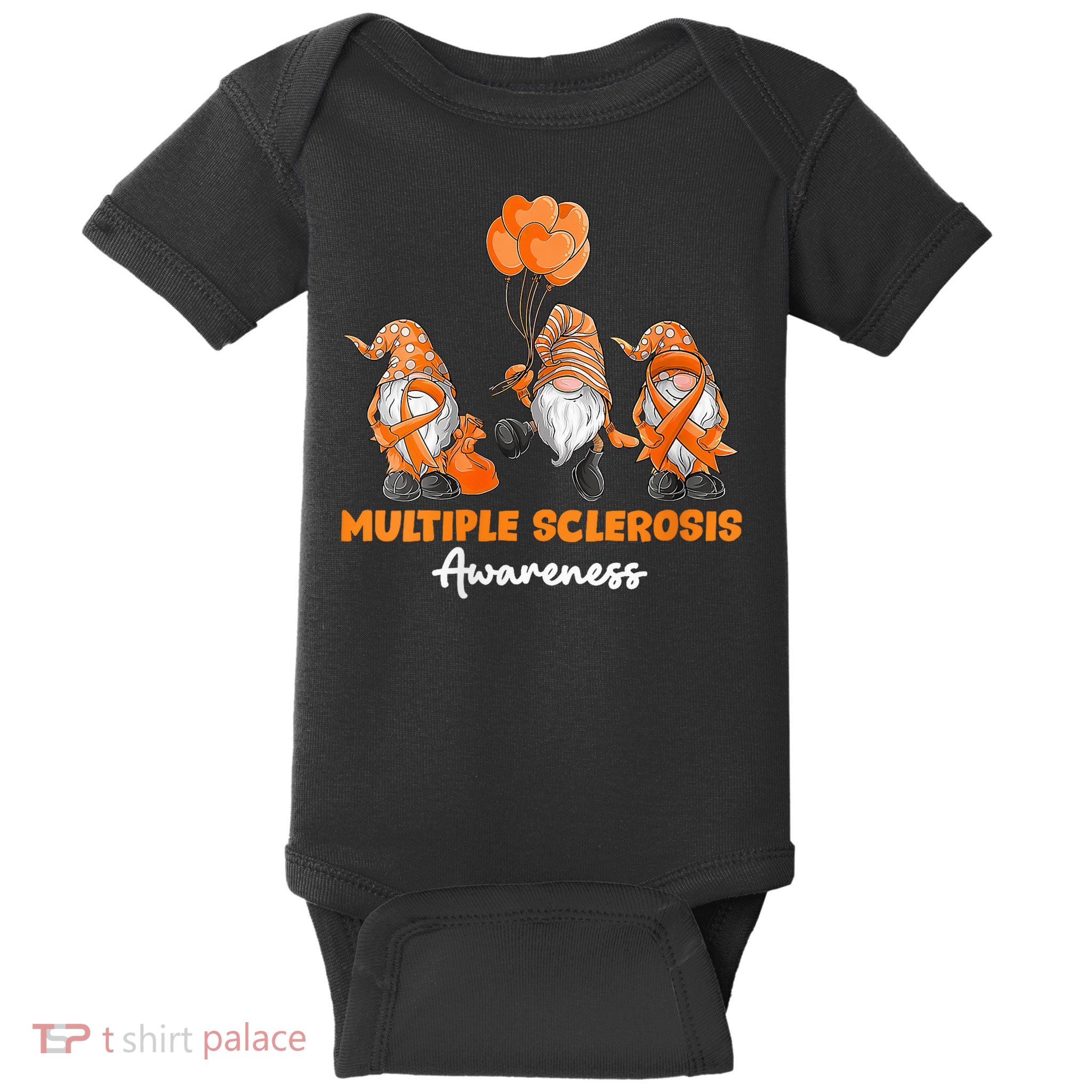 Gnomes Multiple Sclerosis Awareness Orange Ribbon Baby Bodysuit