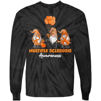 Gnomes Multiple Sclerosis Awareness Orange Ribbon Tie-Dye Long Sleeve Shirt
