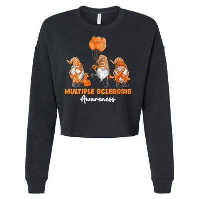 Gnomes Multiple Sclerosis Awareness Orange Ribbon Cropped Pullover Crew