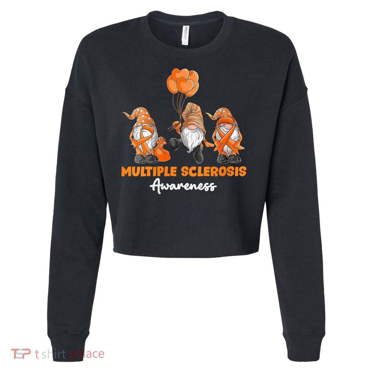 Gnomes Multiple Sclerosis Awareness Orange Ribbon Cropped Pullover Crew