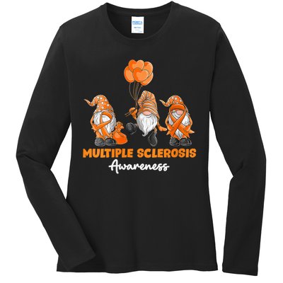 Gnomes Multiple Sclerosis Awareness Orange Ribbon Ladies Long Sleeve Shirt