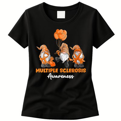 Gnomes Multiple Sclerosis Awareness Orange Ribbon Womens T-Shirt