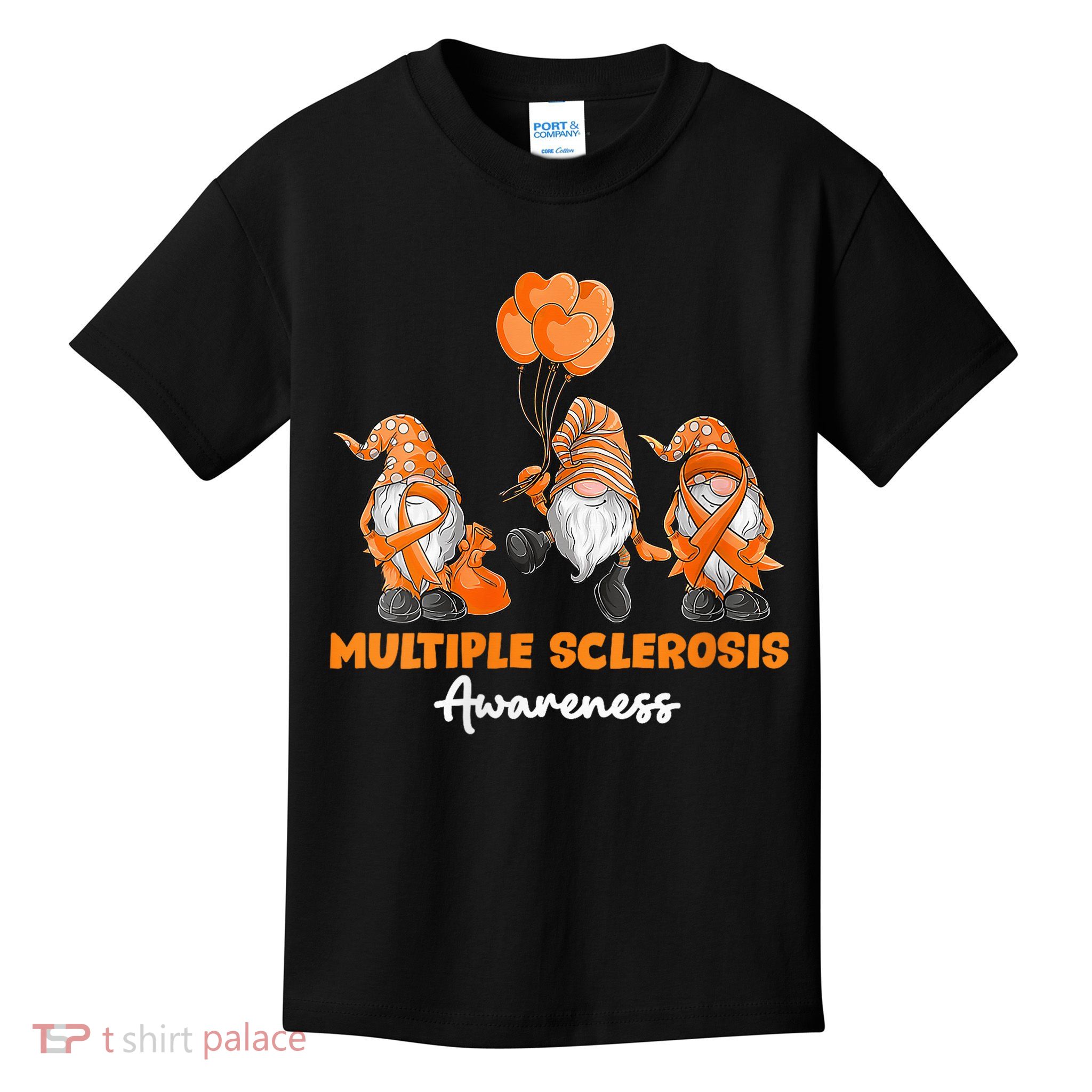 Gnomes Multiple Sclerosis Awareness Orange Ribbon Kids T-Shirt