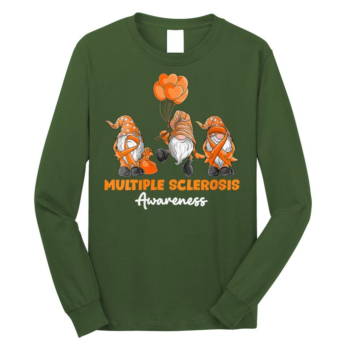Gnomes Multiple Sclerosis Awareness Orange Ribbon Long Sleeve Shirt