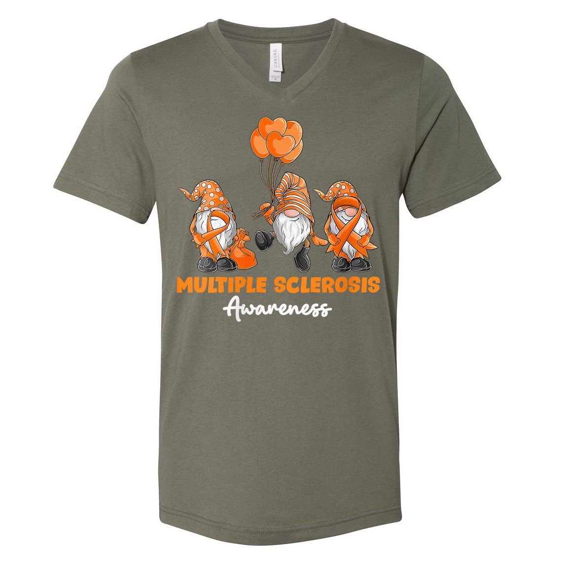 Gnomes Multiple Sclerosis Awareness Orange Ribbon V-Neck T-Shirt