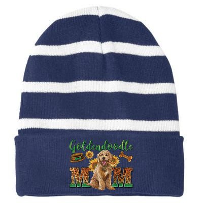 Goldendoodle Mom Sunflowers Goldendoodle Lovers Striped Beanie with Solid Band