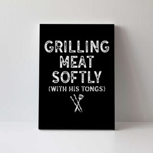 Grilling Meat Softly With His Tongs Funny Bbq Party Retro Canvas