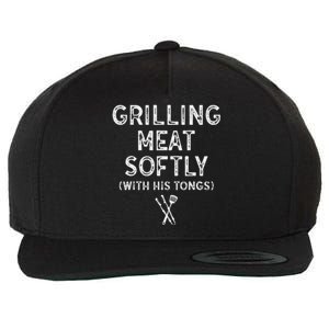 Grilling Meat Softly With His Tongs Funny Bbq Party Retro Wool Snapback Cap