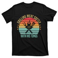 Grilling Meat Softly With His Tongs Funny Grill Barbecue Dad T-Shirt