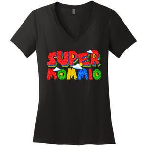 Gamer Mommio Super Mom Mothers Day Funny Gift From Son Daughter Women's V-Neck T-Shirt