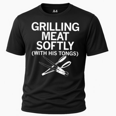 Grilling Meat Softly With His Tongs Funny Grilling Bbq Meaningful Gift Performance Shirt