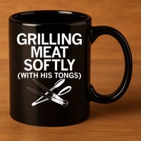 Grilling Meat Softly With His Tongs Funny Grilling Bbq Meaningful Gift 11oz C Handle Ceramic Mug