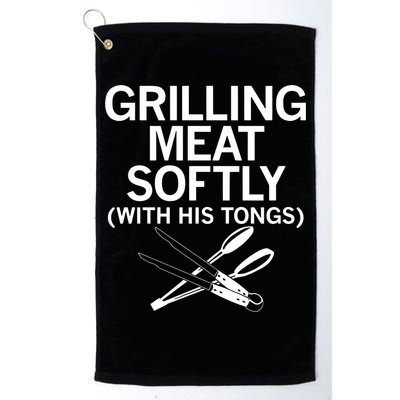 Grilling Meat Softly With His Tongs Funny Grilling Bbq Meaningful Gift Golf Towel