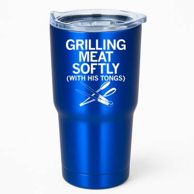 Grilling Meat Softly With His Tongs Funny Grilling Bbq Meaningful Gift Tumbler