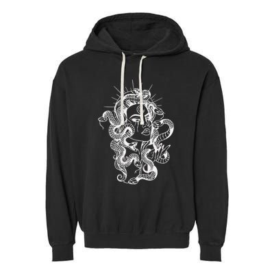 Greek Mythology Snakes Head Witch Garment-Dyed Fleece Hoodie