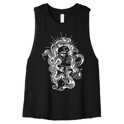 Greek Mythology Snakes Head Witch Women's Racerback Cropped Tank