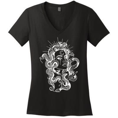 Greek Mythology Snakes Head Witch Women's V-Neck T-Shirt