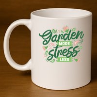 Garden More Stress Less 11oz C Handle Ceramic Mug