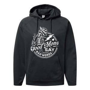 Good Mom Says Bad Words Messy Bun Skull Thanksiving Performance Fleece Hoodie