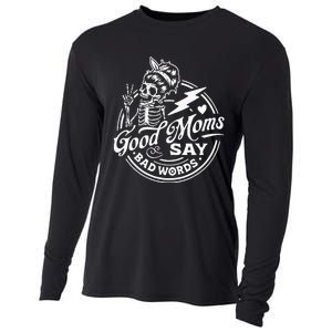 Good Mom Says Bad Words Messy Bun Skull Thanksiving Cooling Performance Long Sleeve Crew