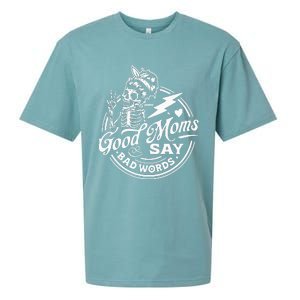 Good Mom Says Bad Words Messy Bun Skull Thanksiving Sueded Cloud Jersey T-Shirt