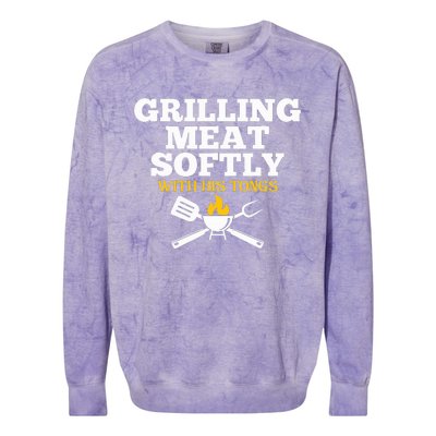 Grilling Meat Softly With His Tongs Funny Grill Barbecue Dad Colorblast Crewneck Sweatshirt