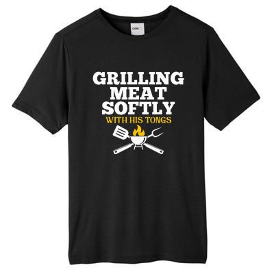 Grilling Meat Softly With His Tongs Funny Grill Barbecue Dad Tall Fusion ChromaSoft Performance T-Shirt