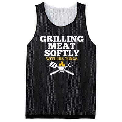 Grilling Meat Softly With His Tongs Funny Grill Barbecue Dad Mesh Reversible Basketball Jersey Tank