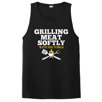 Grilling Meat Softly With His Tongs Funny Grill Barbecue Dad PosiCharge Competitor Tank