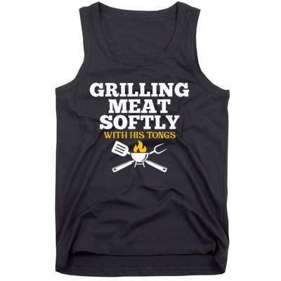 Grilling Meat Softly With His Tongs Funny Grill Barbecue Dad Tank Top