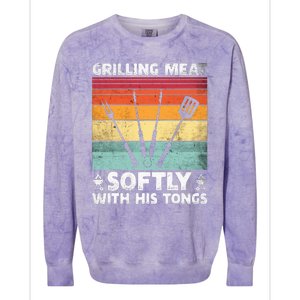 Grilling Meat Softly With His Tongs Funny Grilling Bbq Quote Colorblast Crewneck Sweatshirt