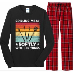 Grilling Meat Softly With His Tongs Funny Grilling Bbq Quote Long Sleeve Pajama Set