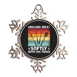 Grilling Meat Softly With His Tongs Funny Grilling Bbq Quote Metallic Star Ornament