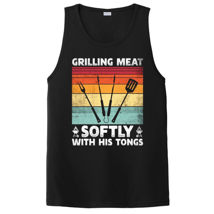 Grilling Meat Softly With His Tongs Funny Grilling Bbq Quote PosiCharge Competitor Tank