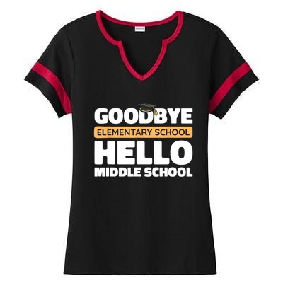 Goodbye Middle School Hello High School 8th Grade Graduation Ladies Halftime Notch Neck Tee