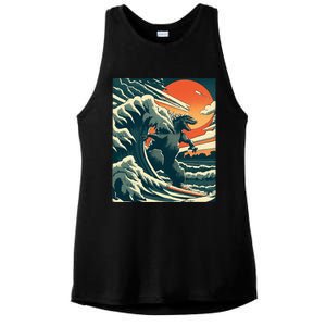 Great Monster Surfing Wave Off Kanagawa Japanese Ladies PosiCharge Tri-Blend Wicking Tank