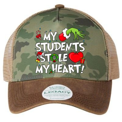 Grinchmas My Student Stole My Heart Christmas Holiday Season Teacher Legacy Tie Dye Trucker Hat