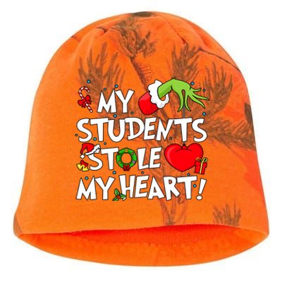 Grinchmas My Student Stole My Heart Christmas Holiday Season Teacher Kati - Camo Knit Beanie