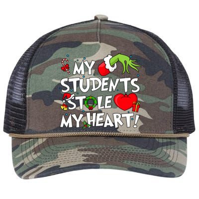 Grinchmas My Student Stole My Heart Christmas Holiday Season Teacher Retro Rope Trucker Hat Cap