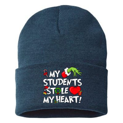 Grinchmas My Student Stole My Heart Christmas Holiday Season Teacher Sustainable Knit Beanie