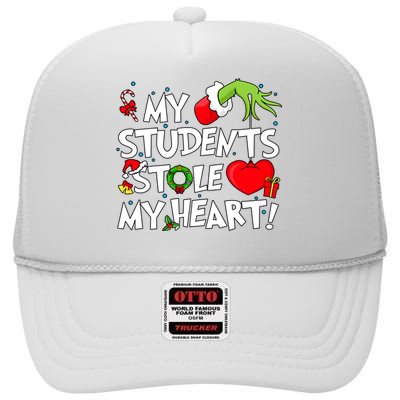 Grinchmas My Student Stole My Heart Christmas Holiday Season Teacher High Crown Mesh Back Trucker Hat