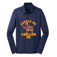 Gobble Me Swallow Funny Thanksgiving Turkey Silk Touch Performance Long Sleeve Polo