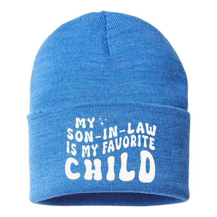 Groovy My Son In Law Is My Favorite Child Funny Family Sustainable Knit Beanie