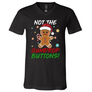 Gingerbread Man Santa Hat Not The Gumdrop Button Christmas V-Neck T-Shirt