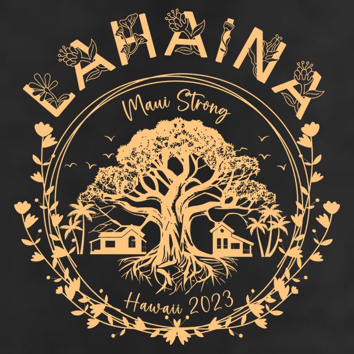 Golden Maui Strong Lahaina Strong Banyan Tree 7 Panel Mesh Trucker Snapback Hat