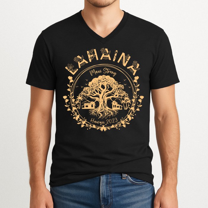 Golden Maui Strong Lahaina Strong Banyan Tree V-Neck T-Shirt