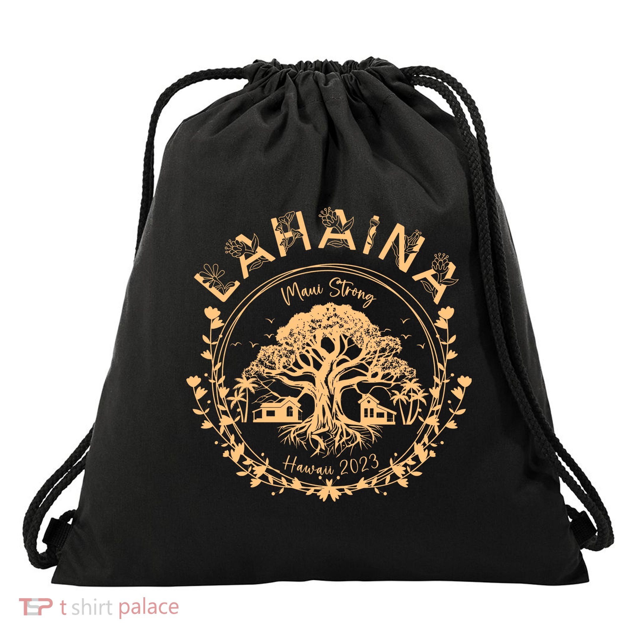 Golden Maui Strong Lahaina Strong Banyan Tree Drawstring Bag