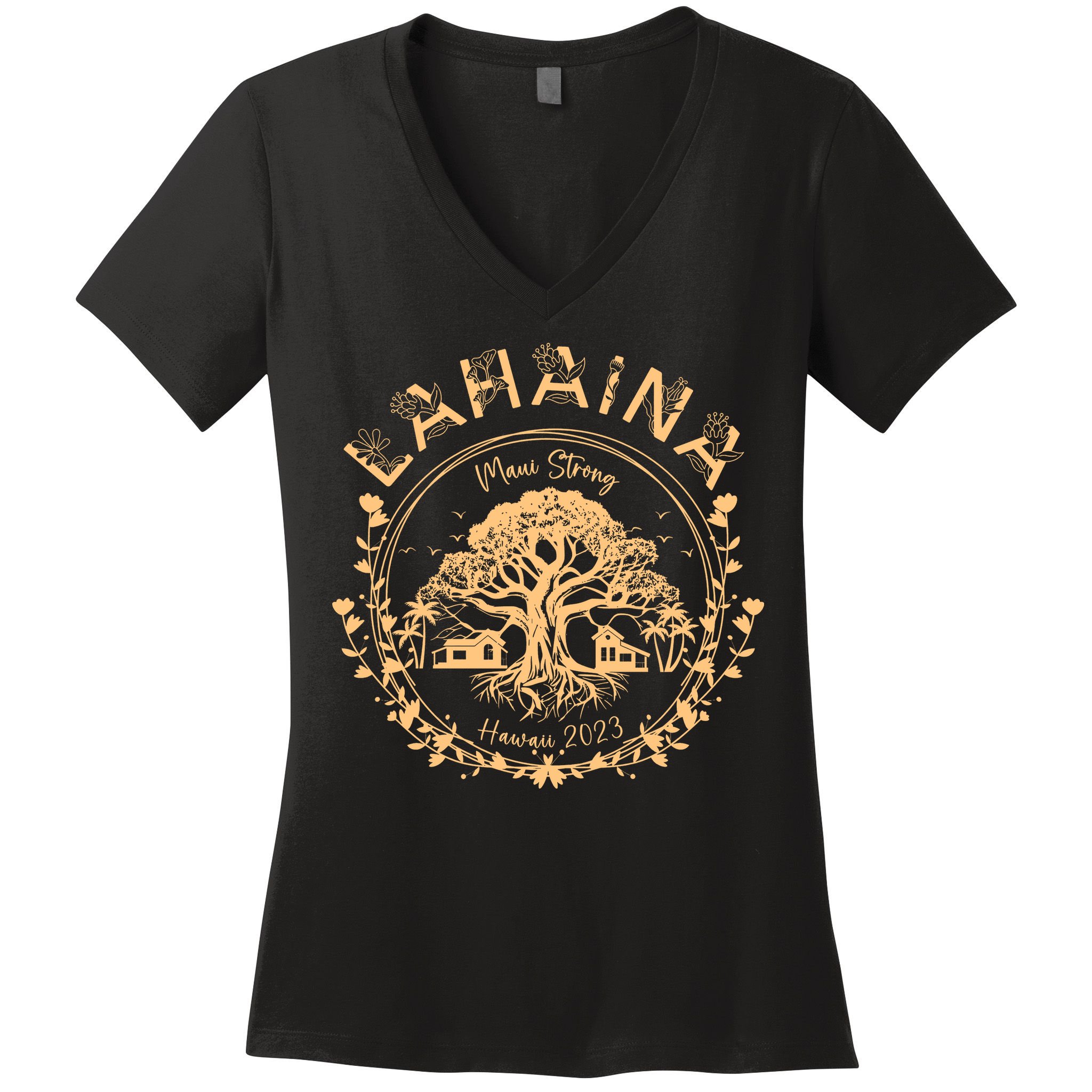 Golden Maui Strong Lahaina Strong Banyan Tree Women's V-Neck T-Shirt