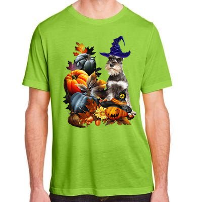 Grey Miniature Schnauzer Witch Hat Spooky Pumpkin Halloween Adult ChromaSoft Performance T-Shirt